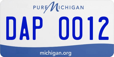 MI license plate DAP0012