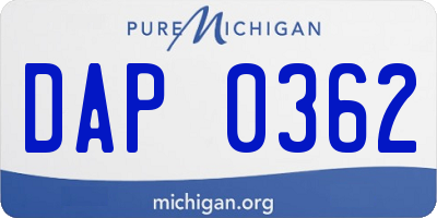 MI license plate DAP0362