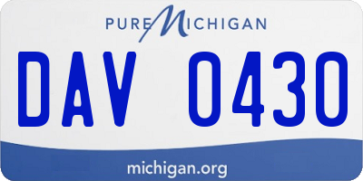 MI license plate DAV0430