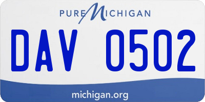 MI license plate DAV0502