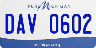MI license plate DAV0602