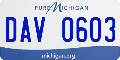 MI license plate DAV0603