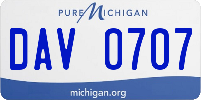 MI license plate DAV0707