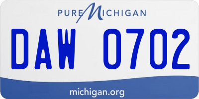 MI license plate DAW0702