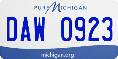 MI license plate DAW0923