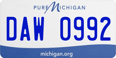 MI license plate DAW0992