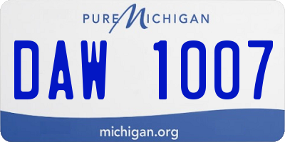 MI license plate DAW1007
