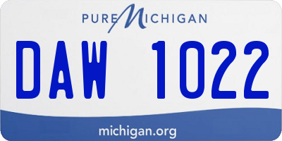 MI license plate DAW1022