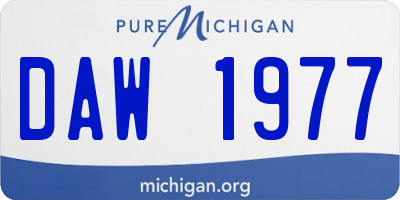 MI license plate DAW1977