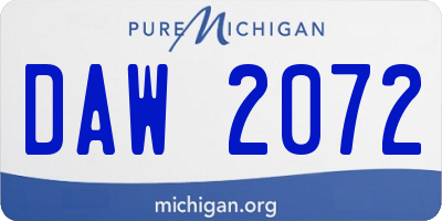 MI license plate DAW2072
