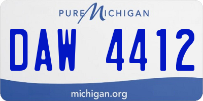 MI license plate DAW4412