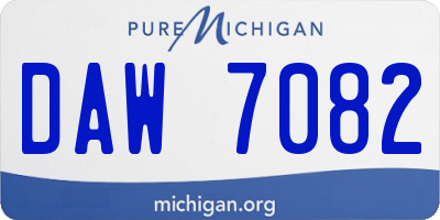 MI license plate DAW7082