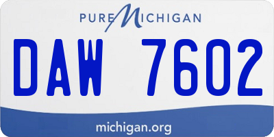 MI license plate DAW7602
