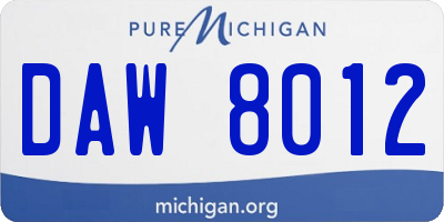 MI license plate DAW8012
