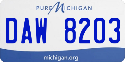 MI license plate DAW8203