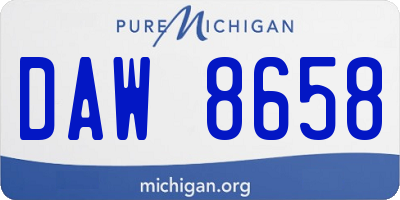 MI license plate DAW8658