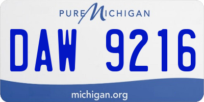 MI license plate DAW9216