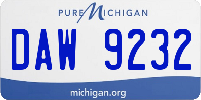 MI license plate DAW9232