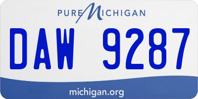 MI license plate DAW9287