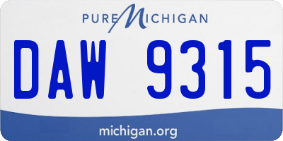 MI license plate DAW9315