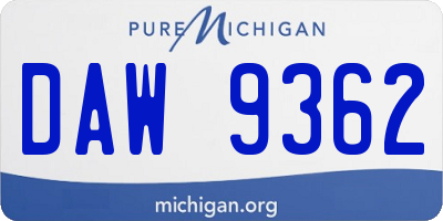 MI license plate DAW9362