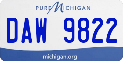MI license plate DAW9822