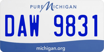 MI license plate DAW9831