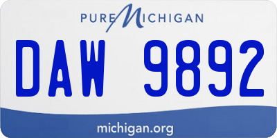 MI license plate DAW9892