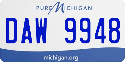 MI license plate DAW9948