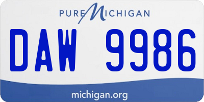 MI license plate DAW9986