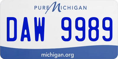 MI license plate DAW9989