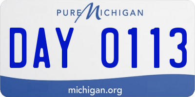 MI license plate DAY0113