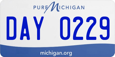 MI license plate DAY0229