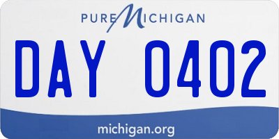 MI license plate DAY0402