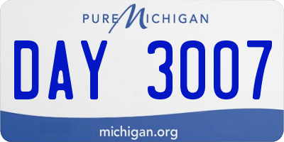 MI license plate DAY3007