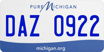 MI license plate DAZ0922