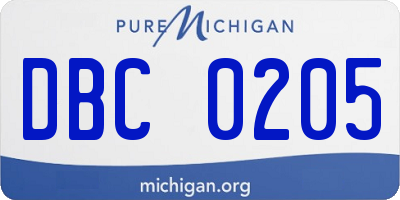 MI license plate DBC0205