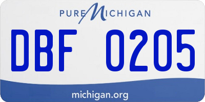 MI license plate DBF0205