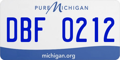 MI license plate DBF0212