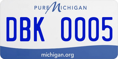MI license plate DBK0005