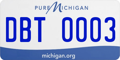 MI license plate DBT0003
