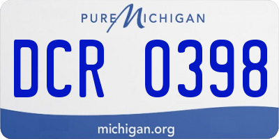 MI license plate DCR0398