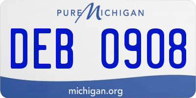 MI license plate DEB0908