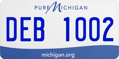 MI license plate DEB1002