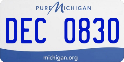 MI license plate DEC0830