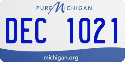 MI license plate DEC1021