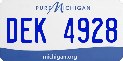 MI license plate DEK4928