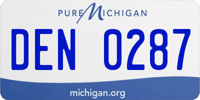MI license plate DEN0287