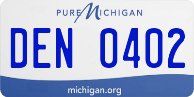 MI license plate DEN0402