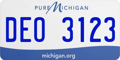 MI license plate DEO3123